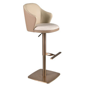 Sgabello girevole in tessuto crema screziato e similpelle marrone