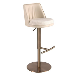 Sgabello girevole in tessuto crema screziato e similpelle crema
