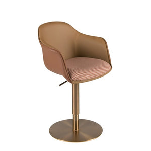 Sedia girevole tessuto marrone terracotta e beige e similipelle marrone