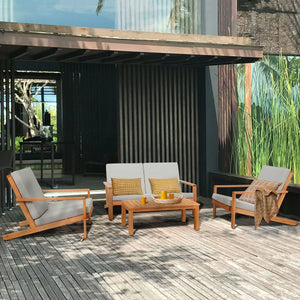 Conjunto de salón de jardín 5 piezas Aruba + rincón (cojines incluidos) - Blanco - Teca