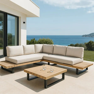 Set di mobili da giardino DOURO con struttura in acacia e cuscini in poliestere due colori