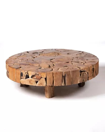 ULTIMA UNITÀ DISPONIBILE! Tavolino in legno massello di teak naturale Celebes tronco rustico, realizzato a mano con finitura naturale provenienza Indonesia