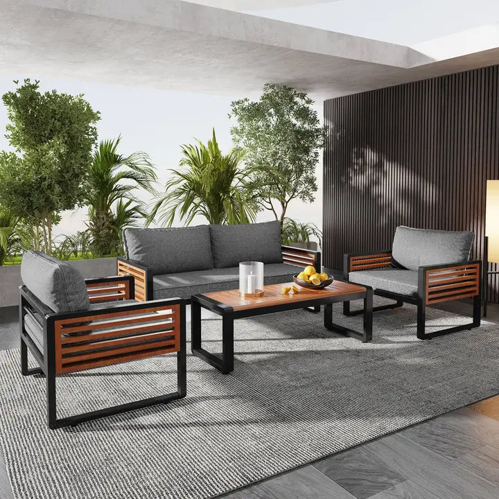 Set da giardino 4 pezzi grigio, 2 posti + 2 poltrone + tavolino CLIFFSHIMMER