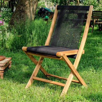 4 Folding garden chairs in black rope