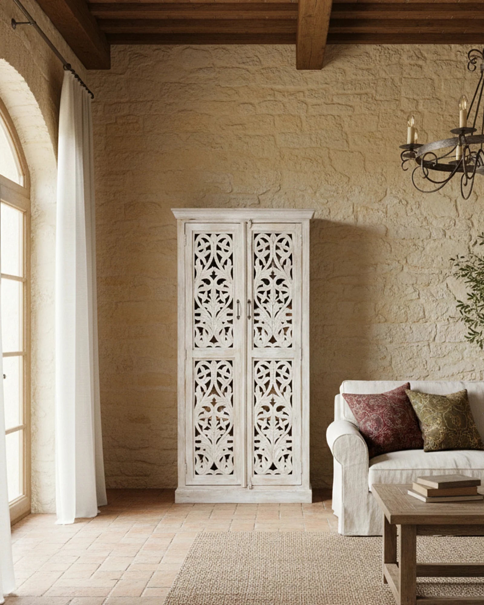 Armadio in legno di mango massello intagliato Jodhpur 95 cm