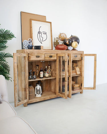 Credenza in legno massello e vetro East Colonial 160 cm