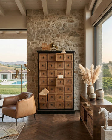 Cassettiera 28 cassettini in legno massello Apoteke 88 cm