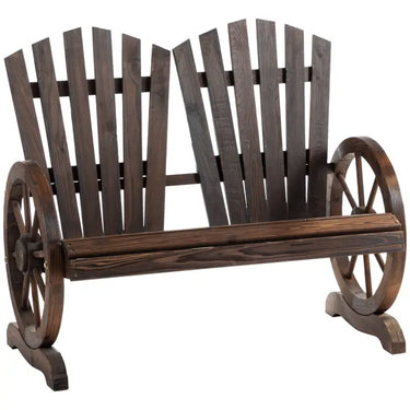 Panchina da giardino, design a ruota di carro, per 2 persone, legno naturale