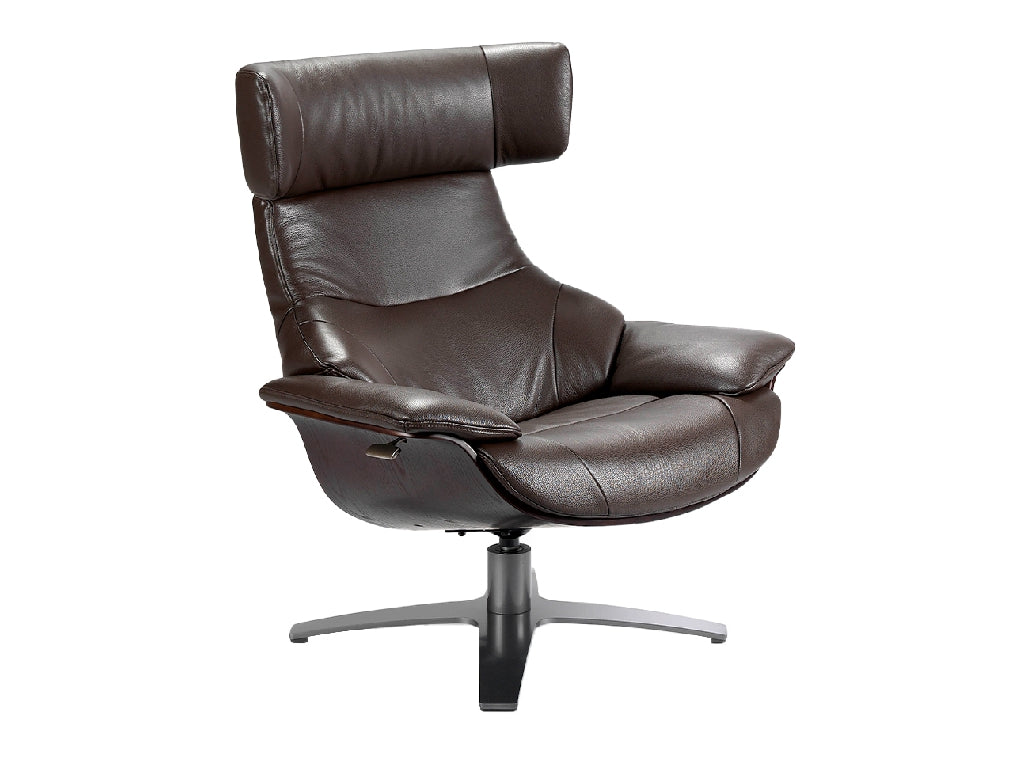 SWIVEL ARMCHAIR COVERED IN LEATHER WITH RELAX MECHANISM WITH OTTOMAN