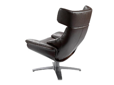 POLTRONA GIREVOLE RIVESTITA IN PELLE CON MECCANISMO RELAX CON POUF