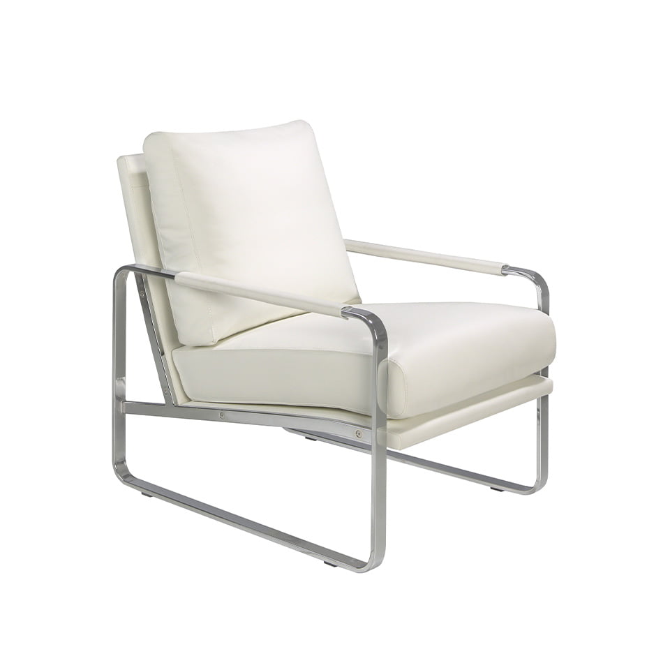 PADDED ARMCHAIR WITH STAINLESS STEEL FRAME.