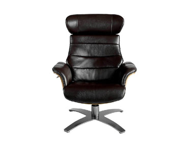 POLTRONA RELAX GIREVOLE RIVESTITA IN PELLE CON POUF