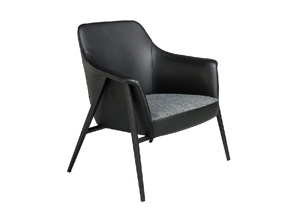 PADDED ARMCHAIR IN FABRIC AND ECO-LEATHER WITH BLACK STEEL STRUCTURE
