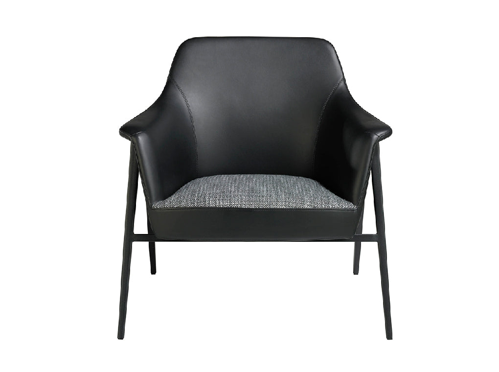 PADDED ARMCHAIR IN FABRIC AND ECO-LEATHER WITH BLACK STEEL STRUCTURE