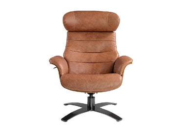 POLTRONA RELAX GIREVOLE RIVESTITA IN PELLE CON POUF