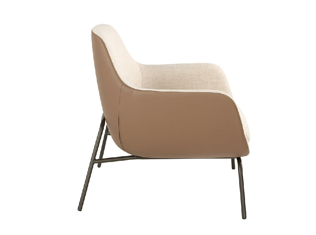 UPHOLSTERED ARMCHAIR IN FABRIC AND ECO-LEATHER WITH BLACK STEEL LEGS