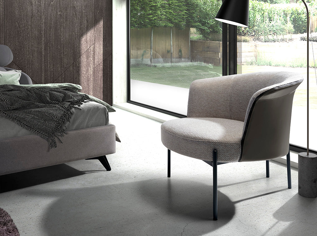 ARMCHAIR IN GRAY FABRIC AND DARK GRAY LEATHER