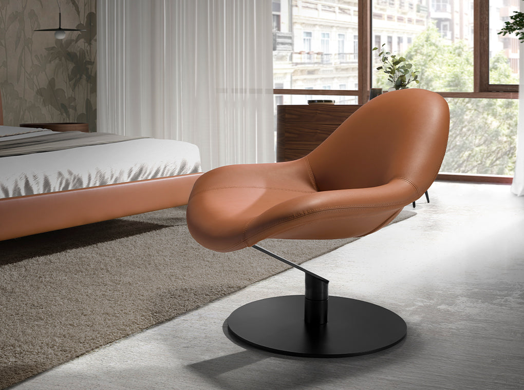 SWIVEL ARMCHAIR IN BROWN Imitation leather