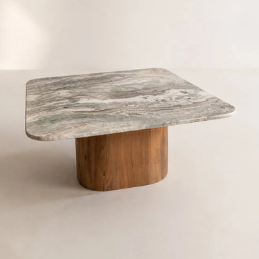 Tavolino da caffè BERGEN in marmo grigio con gambe in legno di acacia 80x80x36cm