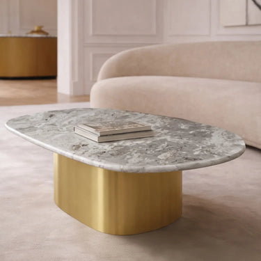 Tavolino in marmo grigio e base in metallo dorato 80x73x33cm FEDJE