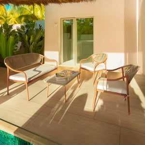 Conjunto de salón de jardín 5 piezas Aruba + rincón (cojines incluidos) - Blanco - Teca