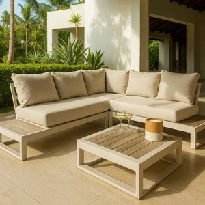 Set di mobili da giardino RIVA BELLA in alluminio color sabbia con cuscini in olefina