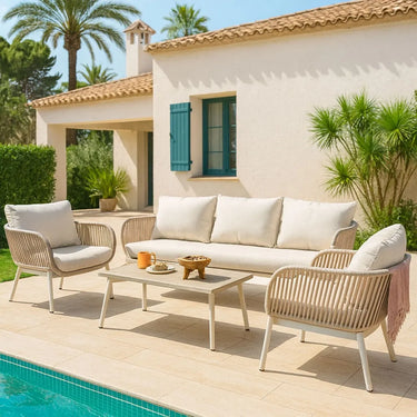 Aruba 5-piece garden lounge set + corner (including cushions) - White - Teak