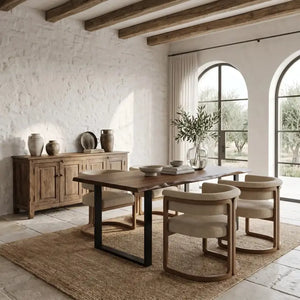 GASSAN Tavolo da pranzo in legno massello con bordo vivo. Finitura "D A R K".