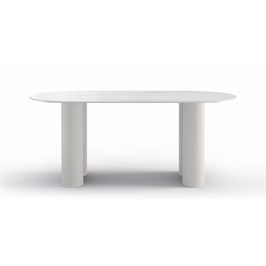 Tavolo da pranzo ovale POELA, lamelle, effetto marmo bianco, sinterizzato