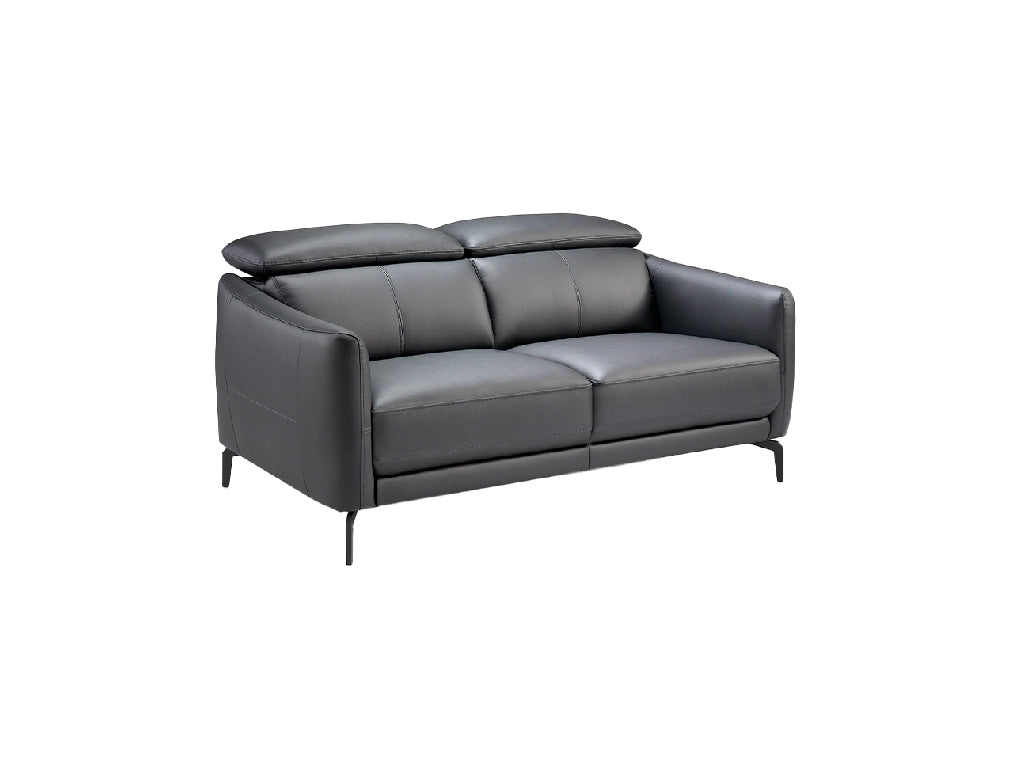 2 SEAT SOFA COVERED IN LEATHER WITH BLACK STEEL LEGS