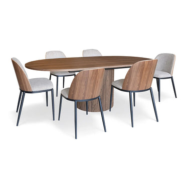 Set tavolo allungabile effetto noce + 6 sedie a doghe 180x220cm SIERRA