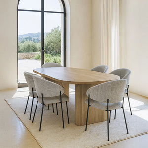 Set di 2 poltrone da tavolo in tessuto tweed color latte con gambe in metallo nero 57.7x56.3x84.5cm EROS