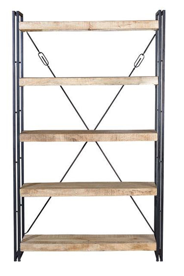 LIBRERIA IN LEGNO DI MANGO MASSICCIO E METALLO IN STILE INDUSTRIALE 6347