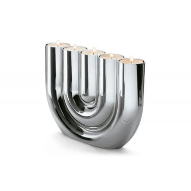 Portacandela Double U in cromo lucido