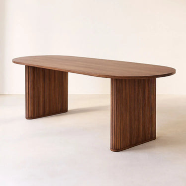 Tavolo da pranzo ovale effetto noce con gambe scanalate 230x90xht76cm SELMA