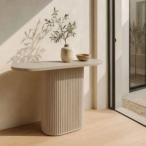 Consolle ovale effetto travertino naturale 110x40xht80cm INAYA