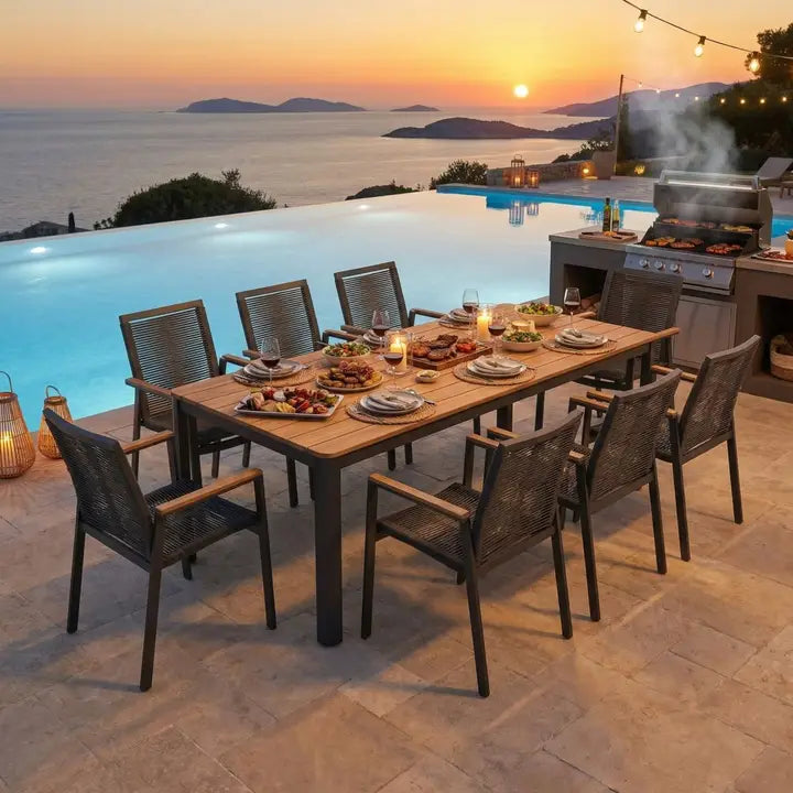 Set da giardino 220x95cm per 8 - Grigio