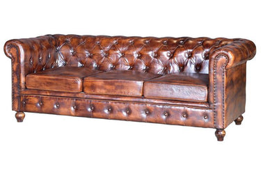 DIVANO CHESTER FODERATO IN CUOIO MARRONE 6131