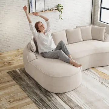 Divano angolare modulabile 3 posti in tessuto chenille beige senza struttura 252x164 cm FLAREENS
