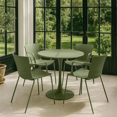 Set da tavolo e 4 sedie da pranzo MONTAUK in polipropilene color mattone o verde e metallo