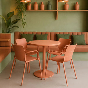 Set da tavolo e 4 sedie da pranzo MONTAUK in polipropilene color mattone o verde e metallo