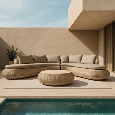 Set da giardino rotondo in resina intrecciata con tavolino MAJORELLE