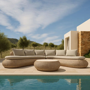 Conjunto de salón de jardín 5 piezas Aruba + rincón (cojines incluidos) - Blanco - Teca
