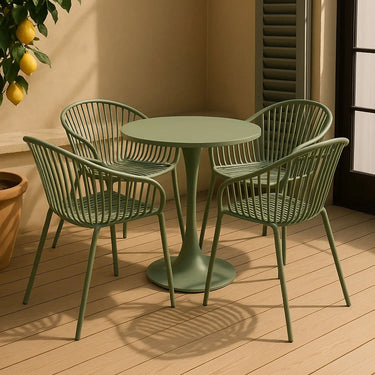 Set tavolo e 4 sedie da esterno CALYPSO in polipropilene e metallo ocra o verde