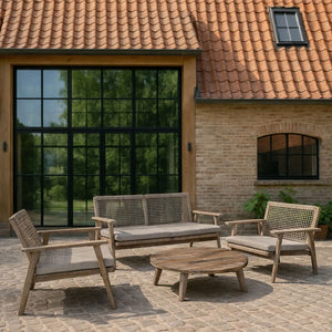Set di mobili da giardino EDEN in legno di acacia naturale, tessuto e corda