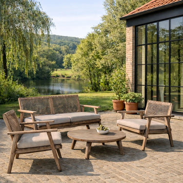 Aruba 5-piece garden lounge set + corner (including cushions) - White - Teak