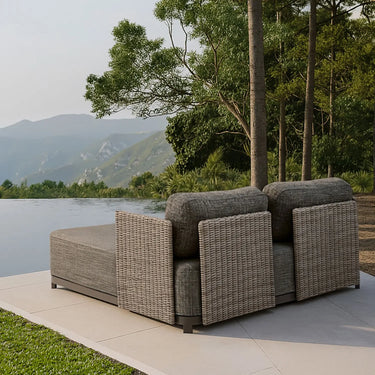 Divano letto in resina intrecciata e alluminio color moka, MADRAGUE