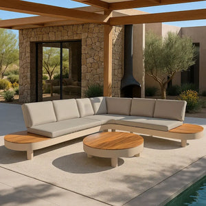 Set da giardino angolare, struttura in alluminio e legno di acacia, tessuto PANAMA in textilene e olefina