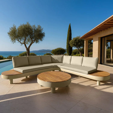 Set da giardino angolare, struttura in alluminio e legno di acacia, tessuto PANAMA in textilene e olefina
