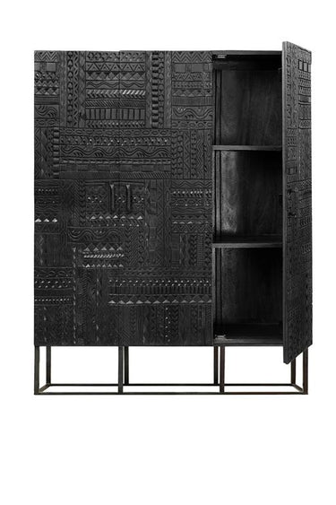 LIBRERIA IN LEGNO DI MANGO INTAGLIATO A MANO CON PIEDI IN METALLO 6838